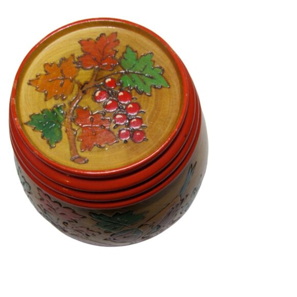 Wood Carved Painted Barrell Shaped Decor - Picture 2 of 4